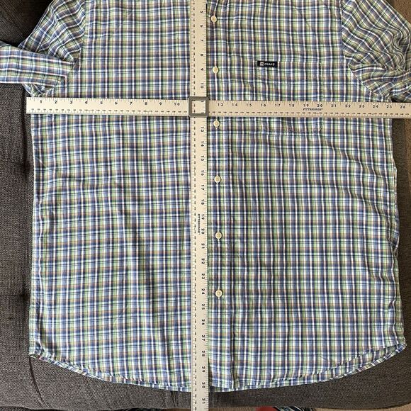 Chaps Short Sleeve Button Down Easy Care Shirt Blue Green Orange Plaid Men's XL - Picture 5 of 7